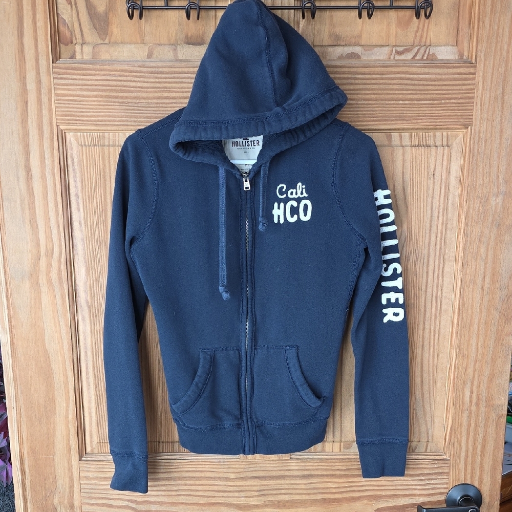 Hollister Navy Full Zip Hoodie Y2K Womans Medium